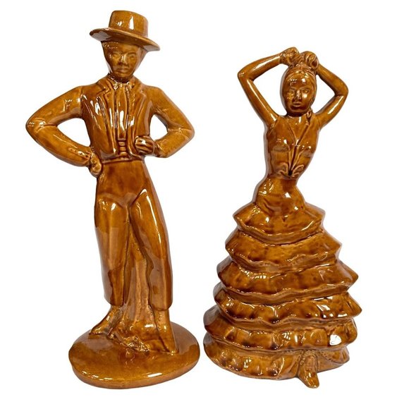 Mid-Century Modern Flamenco Dancers California Pottery MCM Glazed Ceramic Statue